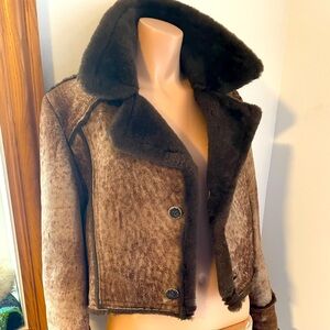 SALE PENDING on hold sheep Fits L sheep deep brown vintage bomber coat jacket